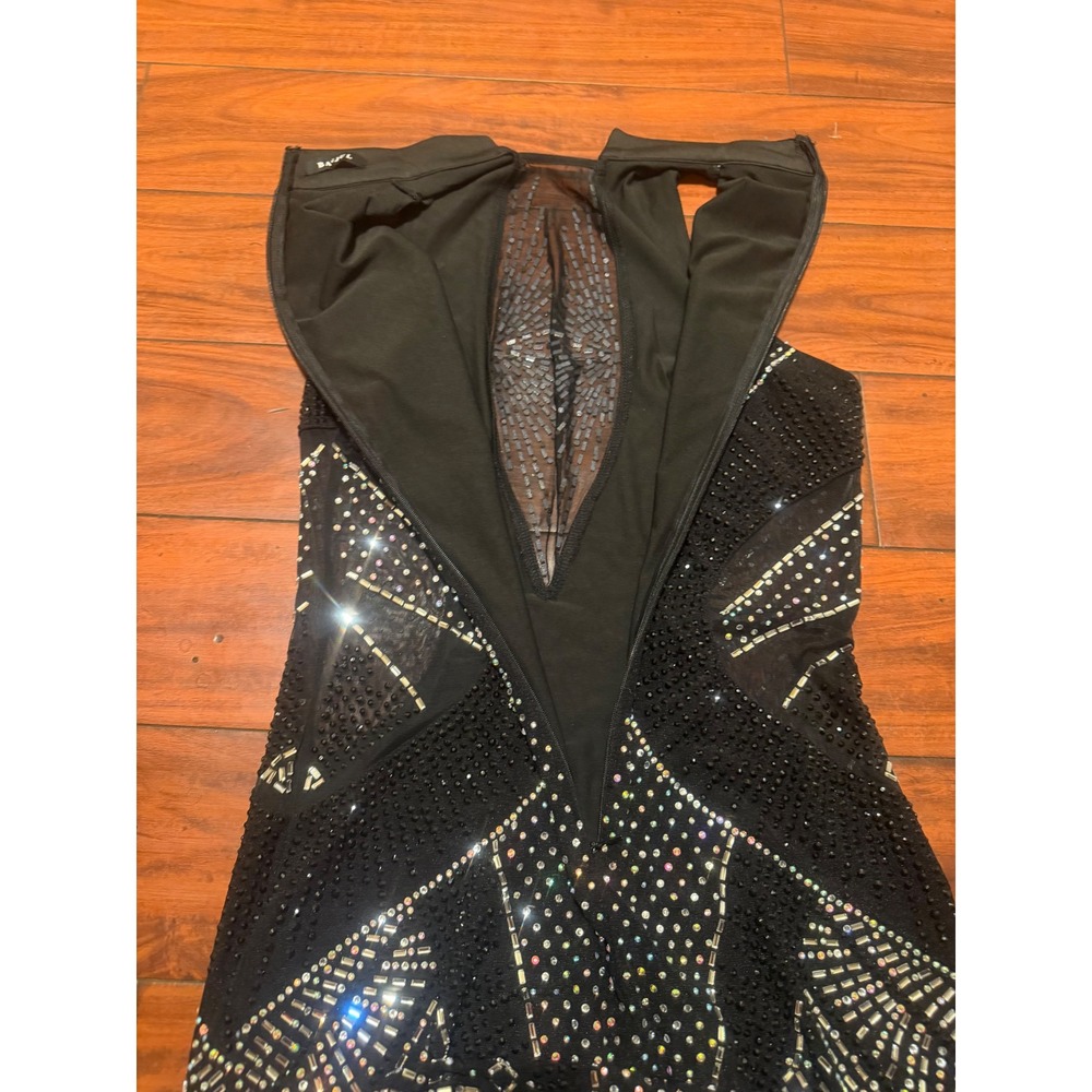 Banjul Black Rhinestone Studded Mesh Mini Dress High Neck Bodycon Sleeveless - Picture 6 of 11